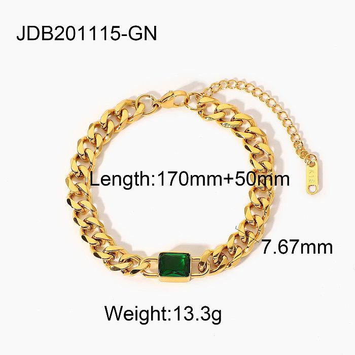Bracelet en acier inoxydable plaqué or zircon coloré rectangle bijoux en gros