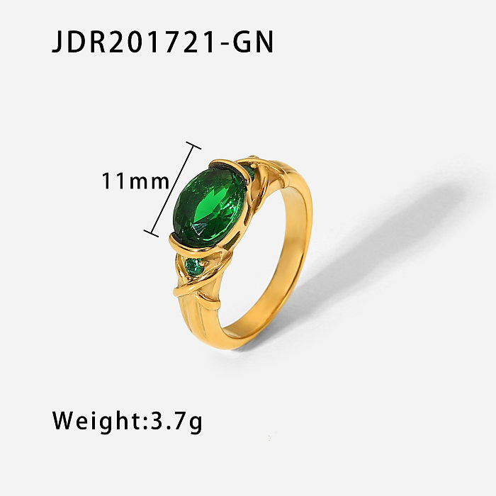 Jóias de casamento fashion 18k banhado a ouro aço inoxidável grande anel de zircão oval