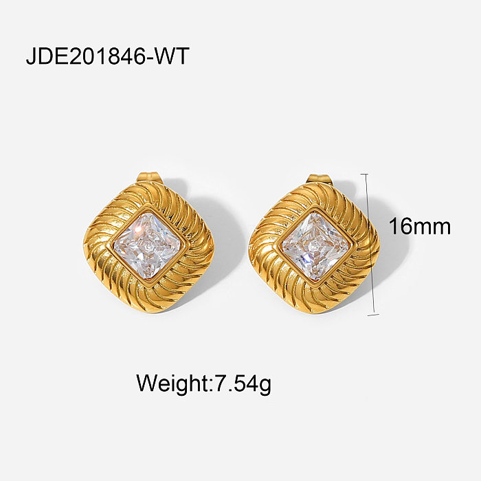 Fashion Vintage 18K Gold Stainless Steel Inlaid Zircon Natural Stone Earrings