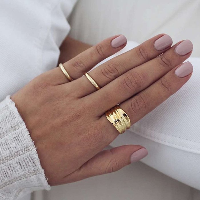 Retro Geometric Stainless Steel Rings Pleated Stainless Steel Rings