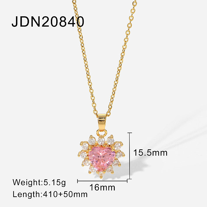 bijoux en acier inoxydable en forme de coeur rose zircon cubique pendentif collier bijoux