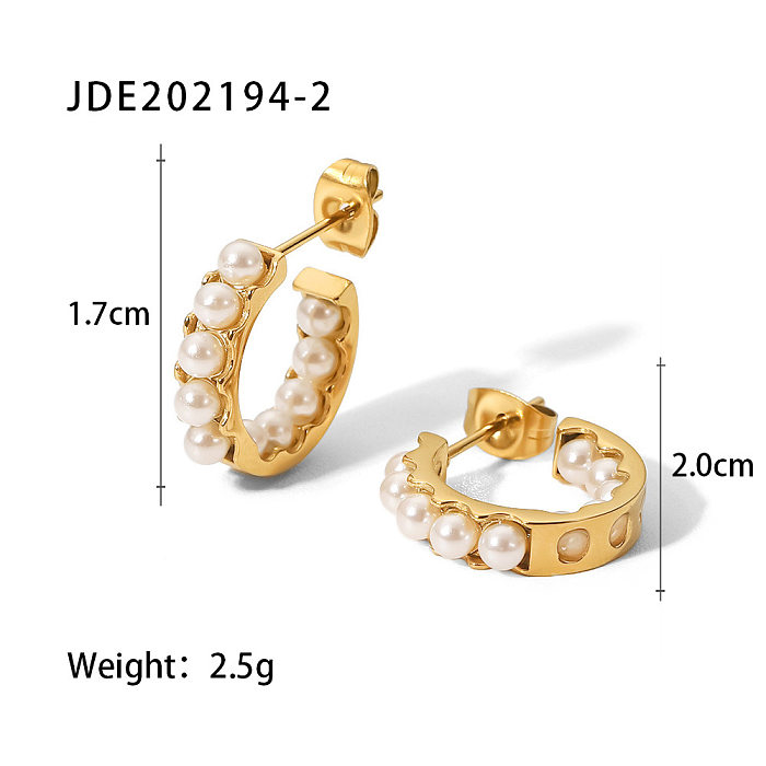 Mode C-Form Geometrische Edelstahl-Ohrringe Inlay-Perlen-Zirkon-Edelstahl-Ohrringe