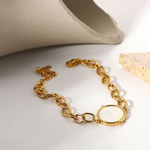 simple temperament round white shell chain bracelet 18K goldplated stainless steel bracelet