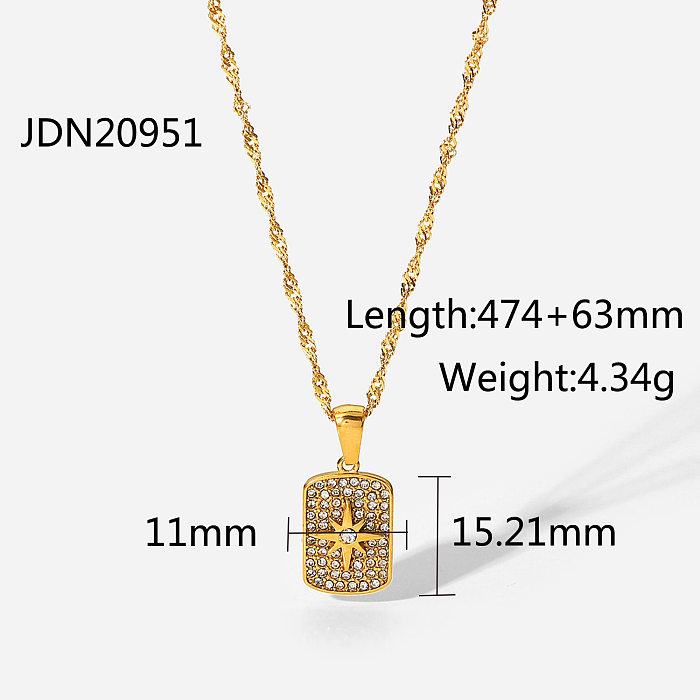 fashion 18K goldplated stainless steel full zirconium eightpointed star tag pendant necklace