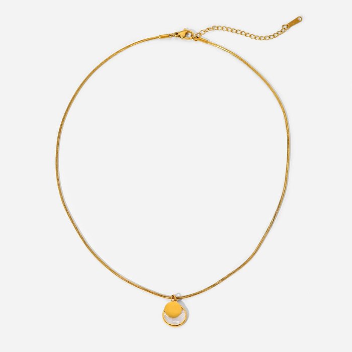 Fashion Shell Original Stück Titan Stahl 18 Karat Gold Flachkette Anhänger Halskette