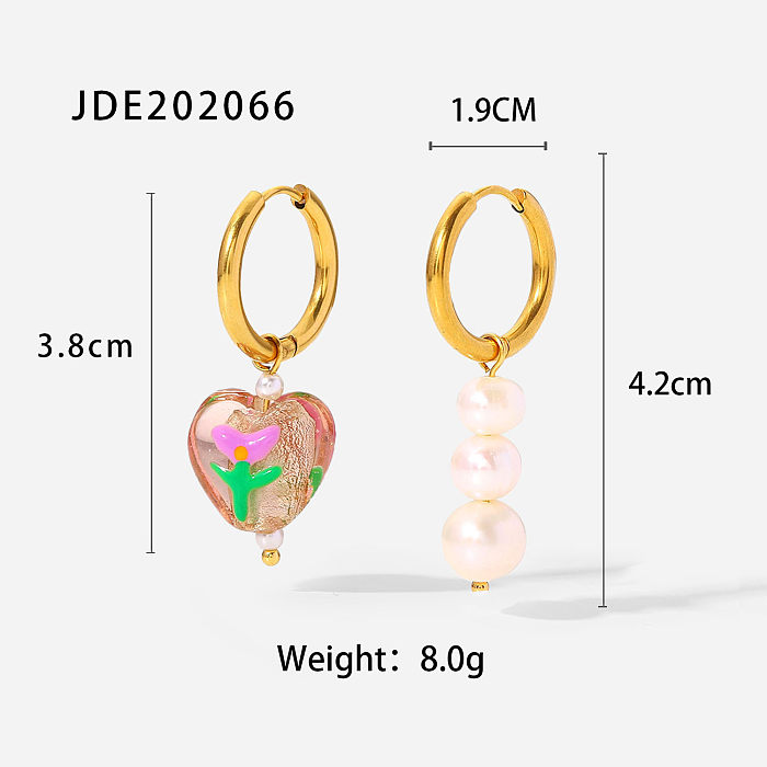 new stainless steel 18K Gold plated Heart Painted Colored Glaze Pearl Pendant Earrings