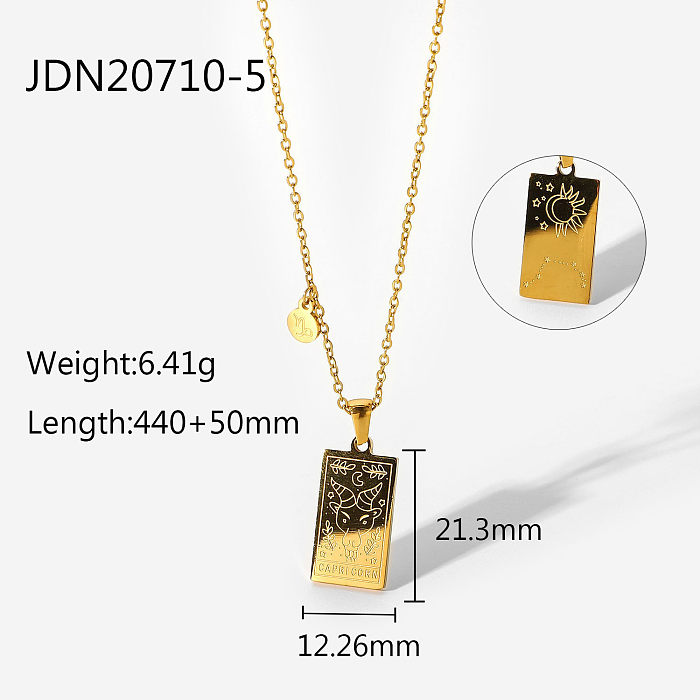 Fashion 12 Constellation Necklace Stainless Steel Square Zodiac Pendant Necklace