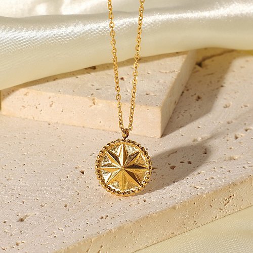 European and American necklace stainless steel eightpointed star coin pendant necklace jewelry