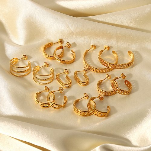 brincos de corrente de argola de aço inoxidável banhados a ouro 18k fashion em forma de c