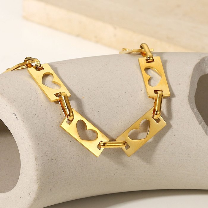 Simple Hollow Stackable Heart Shaped Stainless Steel Chain Bracelet