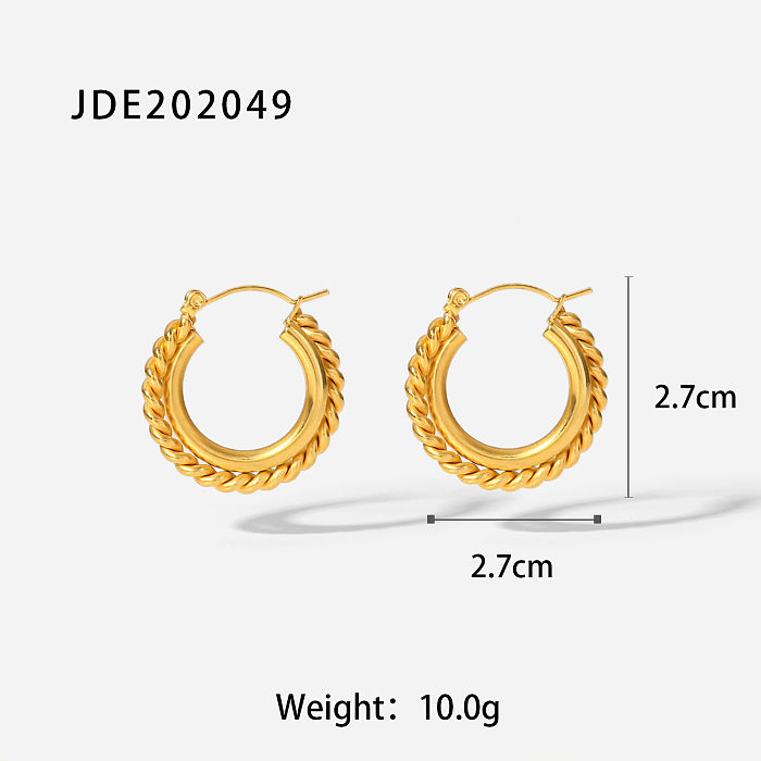 Pendientes de acero inoxidable de oro de 18 quilates geométricos para mujer de doble capa en forma de C de moda