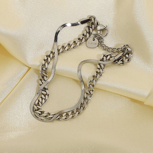 Pulsera de acero inoxidable con cadena de serpiente plana de doble capa a la moda