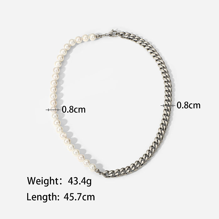 Collier de motif géométrique en acier inoxydable de mode colliers en acier inoxydable de perles artificielles de galvanoplastie quotidiennes