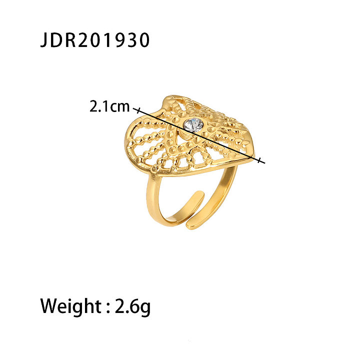 Art- und Weiseherz-Form-Augen-Edelstahl-offener Ring-Gold überzog Zirkon-Edelstahl-Ringe