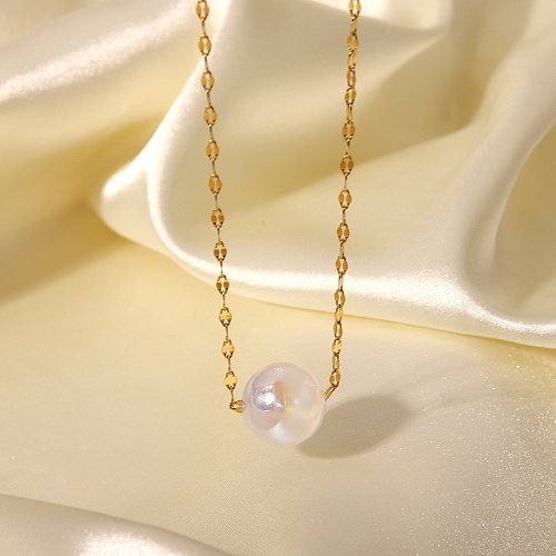 Fashion Mermaid Bead Pendant 18K GoldPlated Stainless Steel Necklace