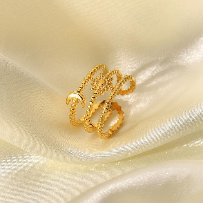 anel de abertura de aço inoxidável banhado a ouro retrô de três camadas, joias atacado