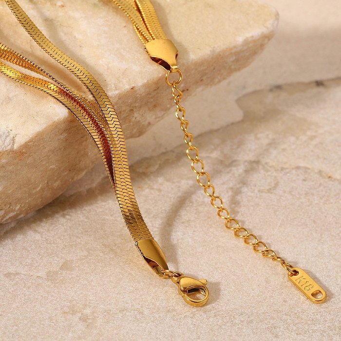 simple ThreeLayer Flat Snake Bone Chain 18K Gold Plated Stainless Steel Bracelet