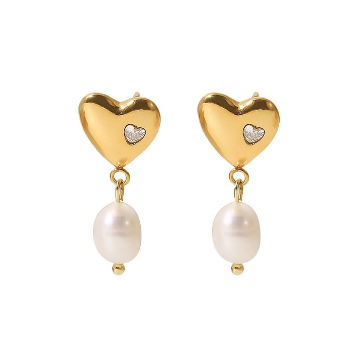 Art- und Weiseherzform-Edelstahl-Ohrringe legen künstliche Perlen Zirkon-Edelstahl-Ohrringe ein