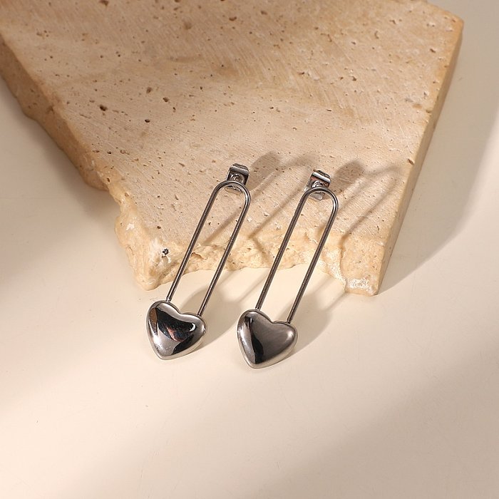 simple titanium steel earrings 14K gold steel color heart paper clip earrings