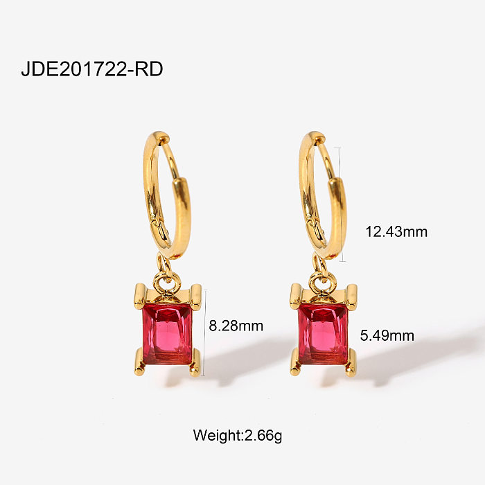 بسيطة الأقراط الإبداعية زوجين المجوهرات 18K مطلية بالذهب الفولاذ المقاوم للصدأ الأقراط قلادة الزركون مربع