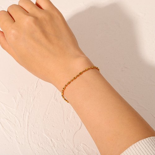 Pulseira de feijão de aço inoxidável geométrica com contas ovais de ouro 18K fashion