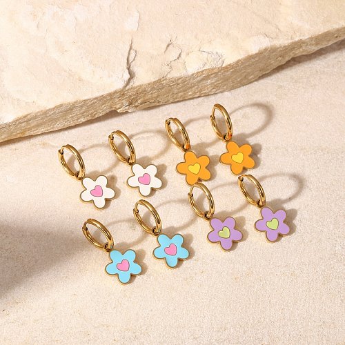 Nouvelle mode en acier inoxydable plaqué or 14 carats couleur boucles d'oreilles pendentif fleur