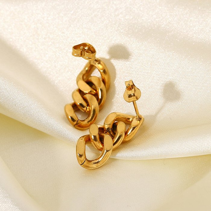 vente en gros simple en acier inoxydable plaqué or géométrique jante anneau pendentif boucles d'oreilles bijoux