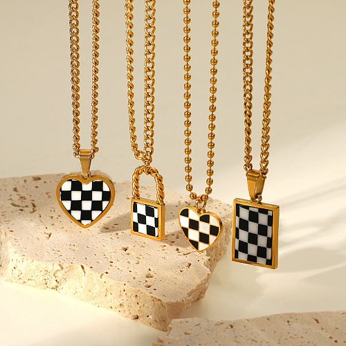 new small round bead necklace 18K gold classic checkerboard pendant stainless steel necklace