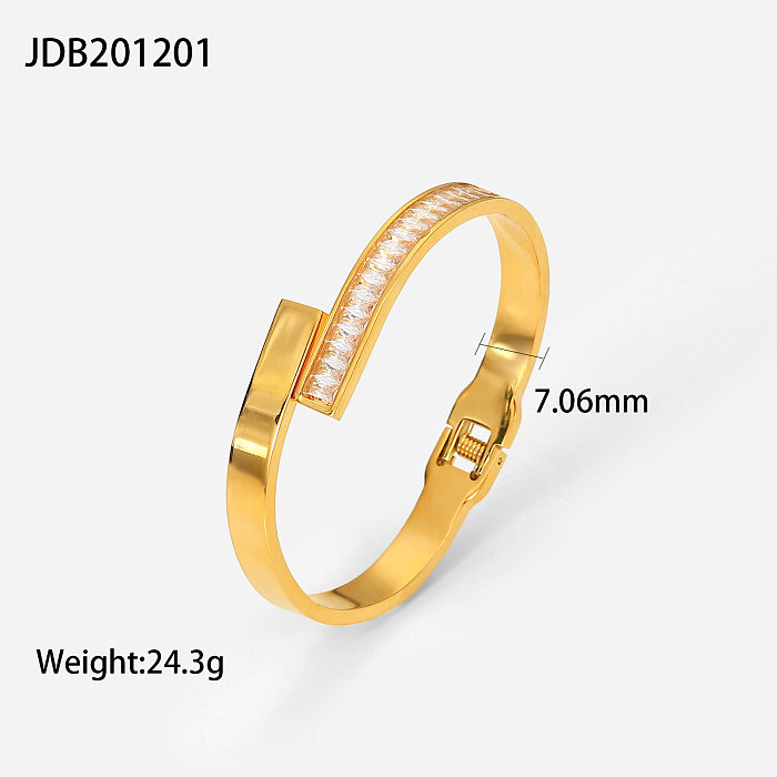 inlaid zircon open fashion retro 18K gold plated stainless steel bracelet women