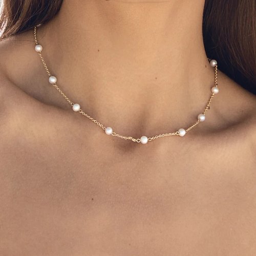 nouveau collier chaîne de perles en acier inoxydable plaqué or 18 carats