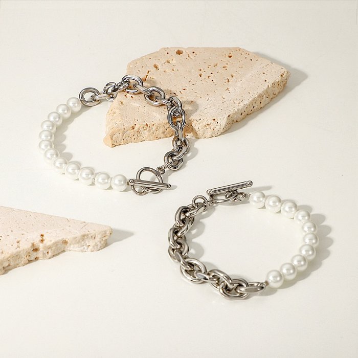 MenS Fashion Simple Style Geometric Stainless Steel Bracelets Artificial Pearl Stainless Steel Bracelets
