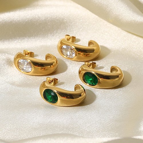 Brincos de orelha de aço inoxidável geométricos da moda com zircão banhado a ouro