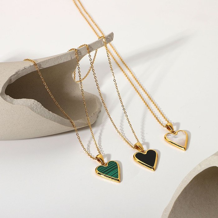 18K or blanc coquillage vert malachite coquillage noir amour pendentif collier bijoux en acier inoxydable