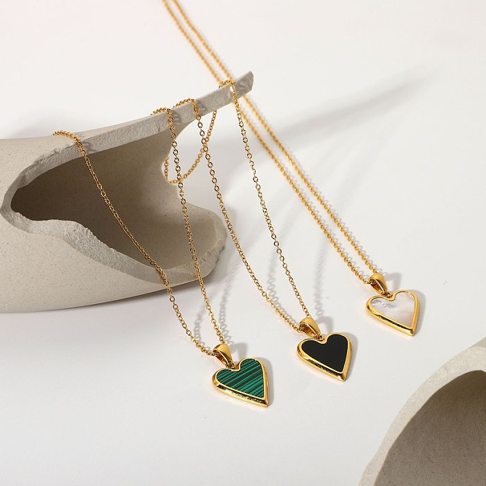 18K golden white shell green malachite black shell love pendant necklace stainless steel jewelry