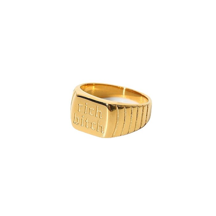 fashion retro letter square brand 18K goldplated stainless steel ring