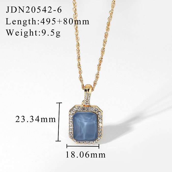 European and American Ins Style New 14K Gold Plated Fashion SemiPrecious Stone Jewelry Womens Square Zircon Pendant Necklace Necklace