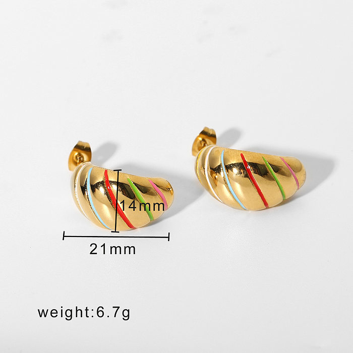 boucles d'oreilles géométriques en acier inoxydable à rayures colorées rétro