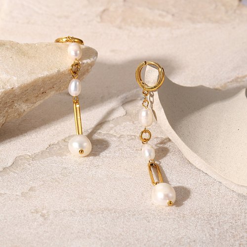 Boucles d'oreilles à pampilles géométriques pendantes en perles baroques à la mode en acier inoxydable