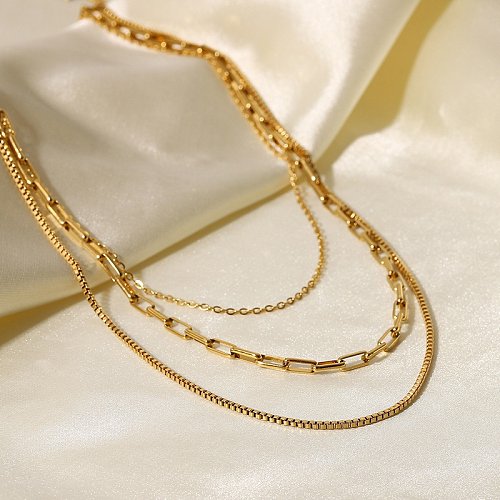 Collares en capas de acero inoxidable geométrico de moda Collares de acero inoxidable chapados en oro