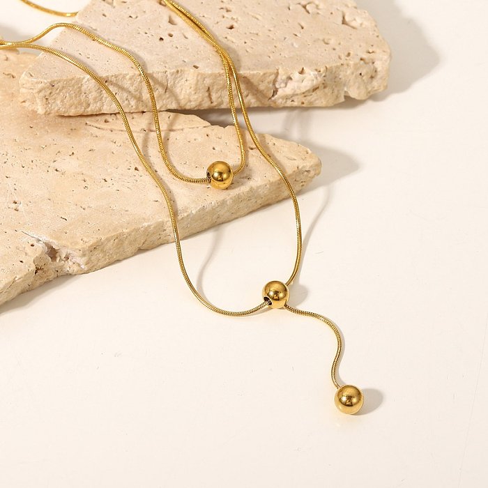 colar de camada dupla de aço inoxidável de ouro 18k simples moda