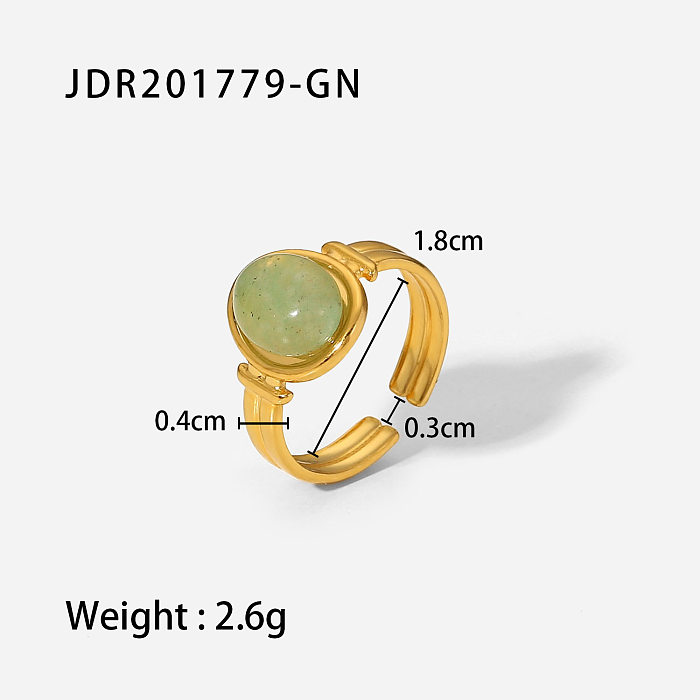 Anel aberto de pedra semipreciosa em aço inoxidável ouro 18K à prova d'água fashion roxo oval verde