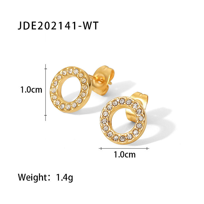 Simple Style Round Stainless Steel Earrings Inlay Zircon Stainless Steel Earrings