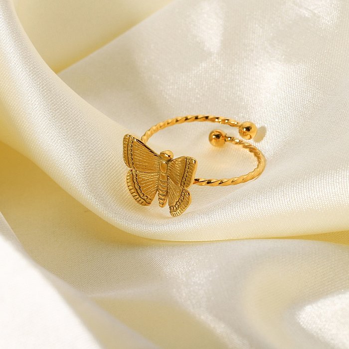atacado jóias de anel de borboleta de aço inoxidável banhado a ouro