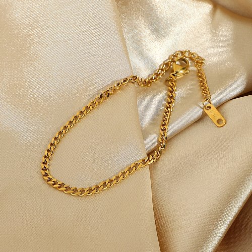 cadena de eslabones de oro clásico brazalete de acero inoxidable chapado en oro de 18 quilates