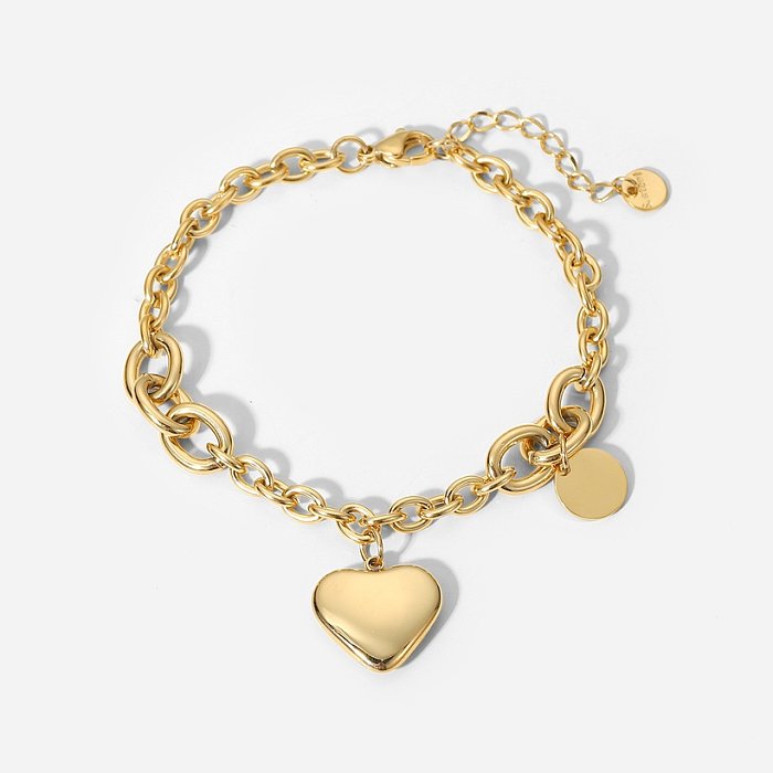 New 14K Gold Chain Round Brand hHeart shaped Pendant Stainless Steel Bracelet Jewelry