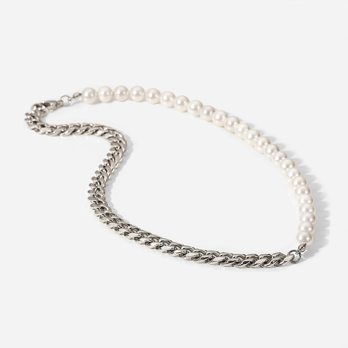 Collar de patrón geométrico de acero inoxidable de moda collares de acero inoxidable de perlas artificiales de galvanoplastia diaria