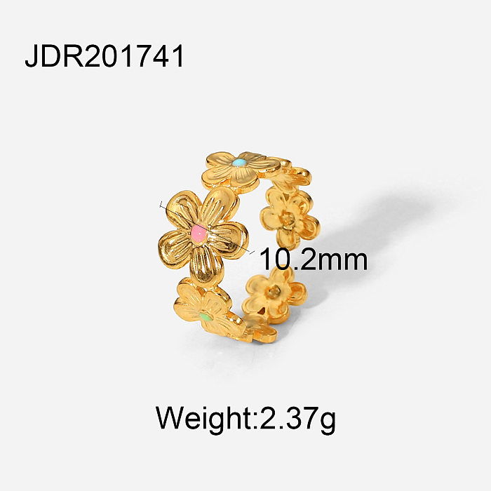 New 18K Gold Plated Stainless Steel Geometric Colorful Oil Drop Rings
