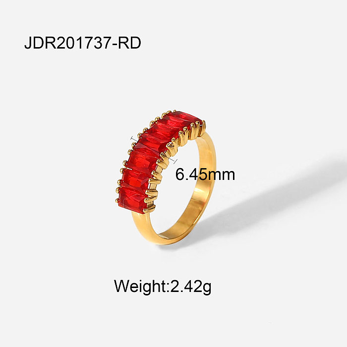 Fashion 18K GoldPlated Half Circle Rectangular Zircon Stainless Steel Ring