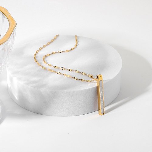 colar de pingente retangular de casca branca simples de aço inoxidável atacado jóias