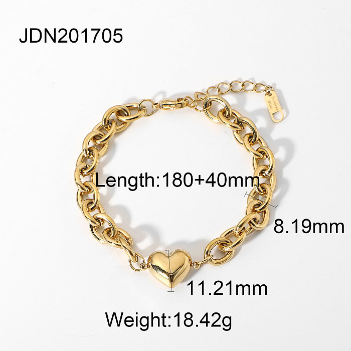 Pulsera de acero inoxidable con corazón de cadena en forma de O gruesa de oro de 14 quilates a la moda